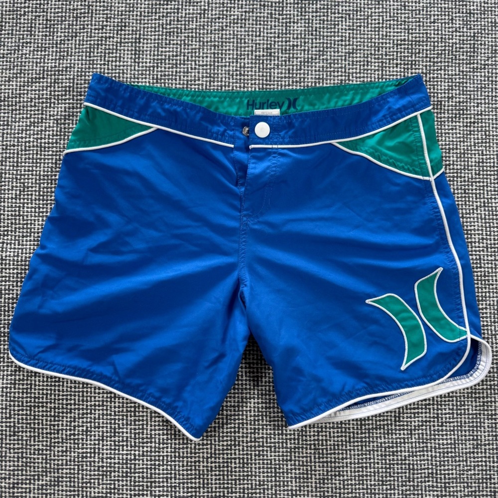 Hurley Girls Blue Teal Board Shorts Swim Trunks Size 7 Logo Contrast